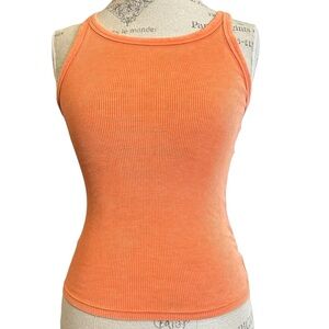 Aerie XS Ribbed Stretch Round Neck Tank Top Bright Orange Womens